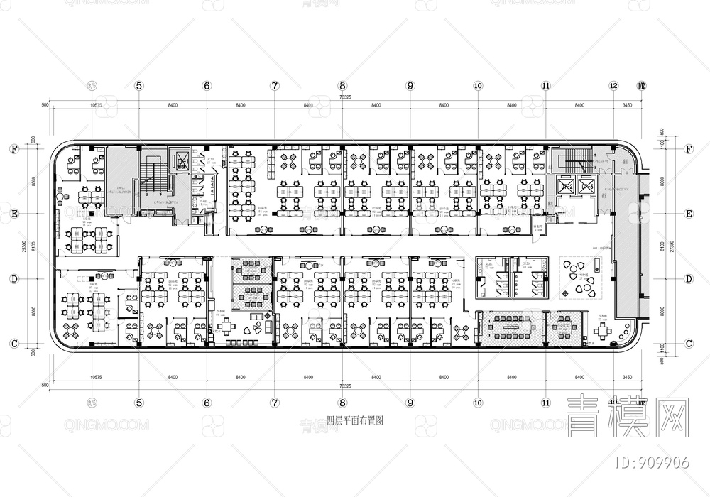5400㎡（3F~5F)金融办公室CAD施工图 办公楼 办公空间 创意办公【ID:909906】