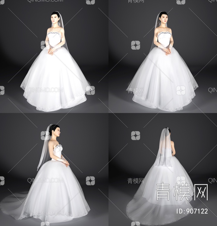 婚纱人物新娘3D模型下载【ID:907122】