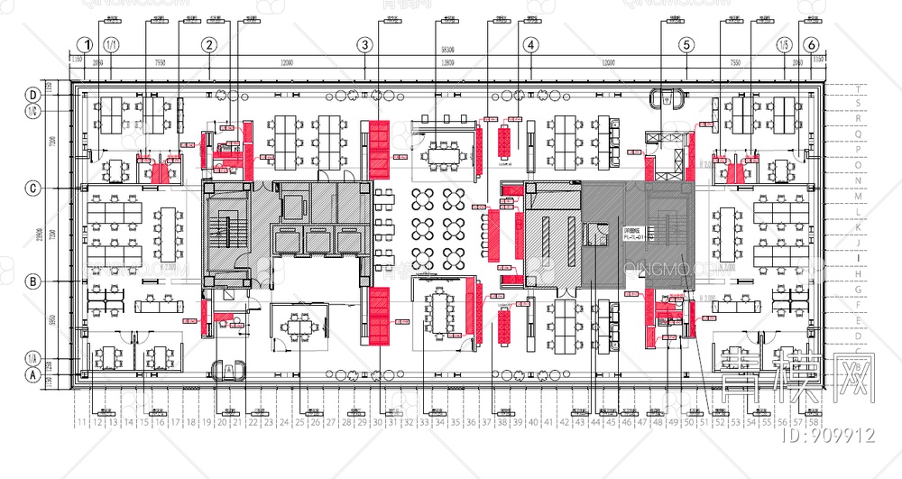 某办公大楼（1F 6F~14F)CAD施工图+效果图 办公室 办公空间【ID:909912】