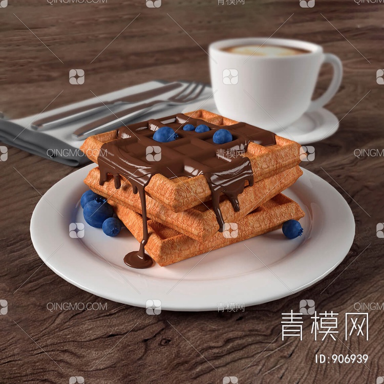 食物摆件 巧克力华夫饼3D模型下载【ID:906939】