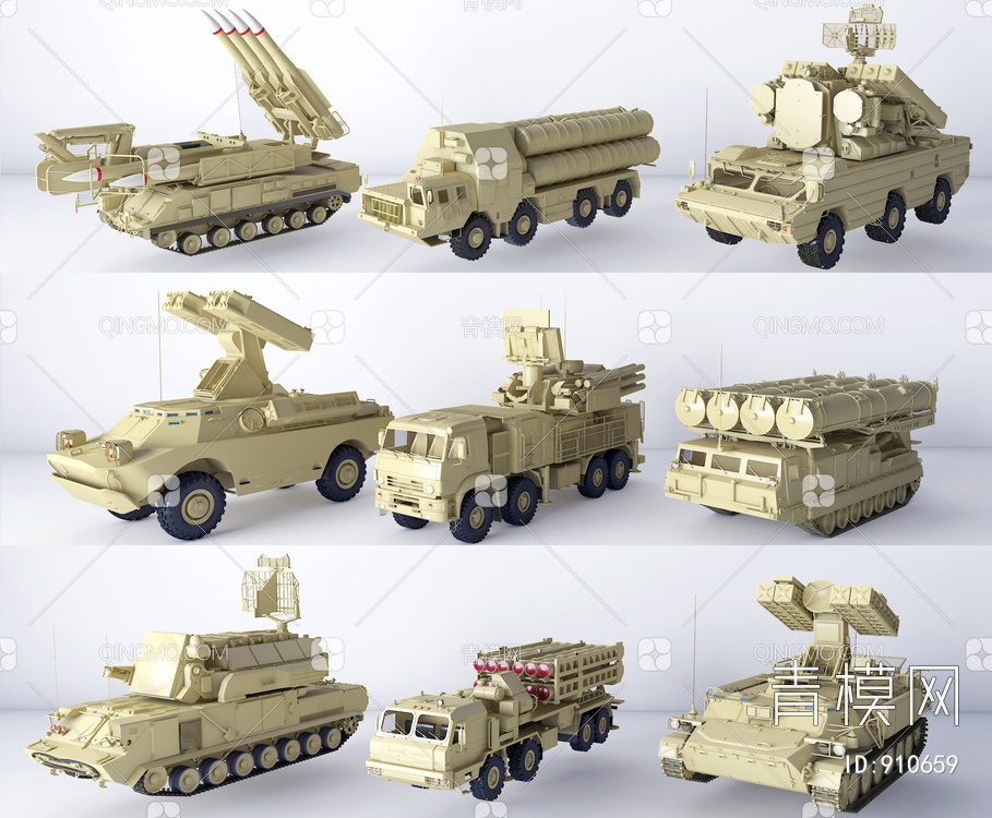 军用卡车坦克3D模型下载【ID:910659】