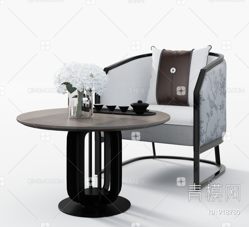 单人椅小茶几组合3D模型下载【ID:918780】