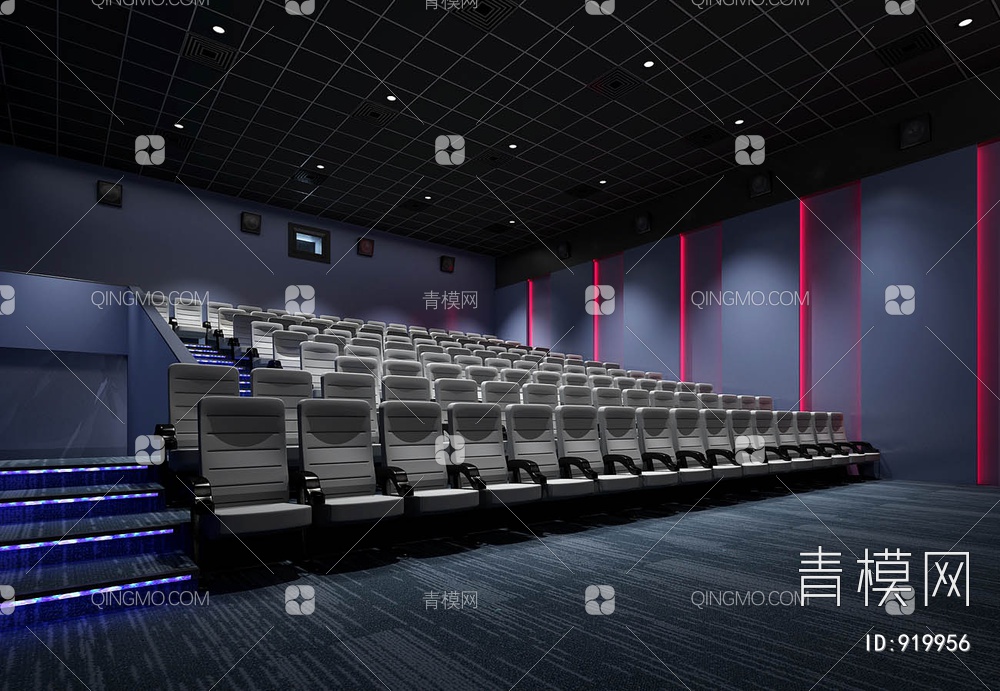 电影院放映大厅剧院报告厅椅子3D模型下载【ID:919956】
