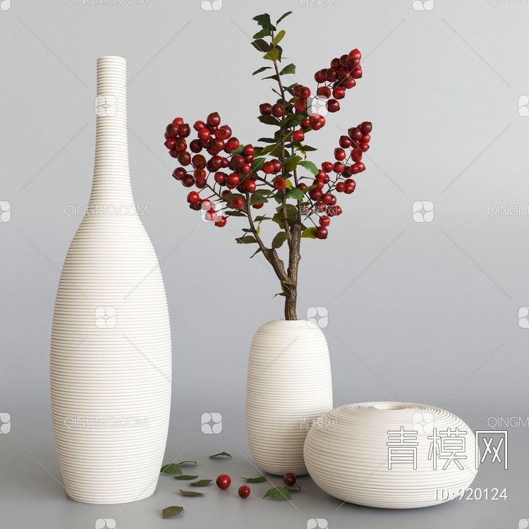红梅花瓶桌面摆件3D模型下载【ID:920124】