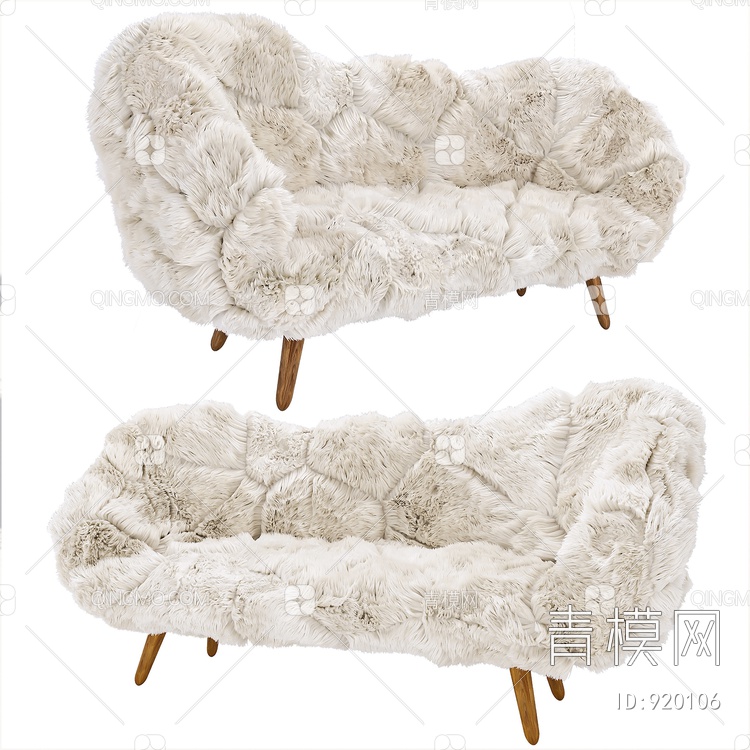 白羊毛休闲沙发3D模型下载【ID:920106】