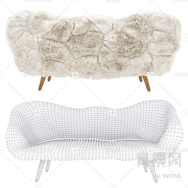 白羊毛休闲沙发3D模型下载【ID:920106】