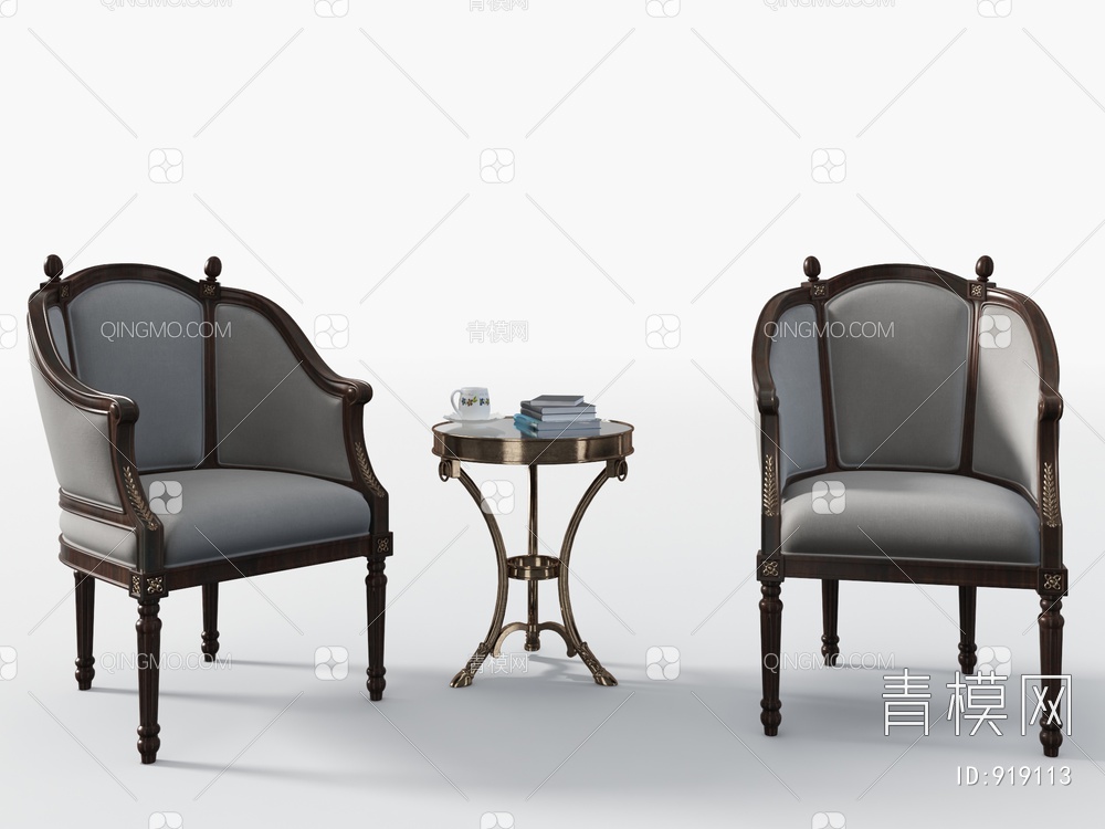 单人椅边几组合3D模型下载【ID:919113】
