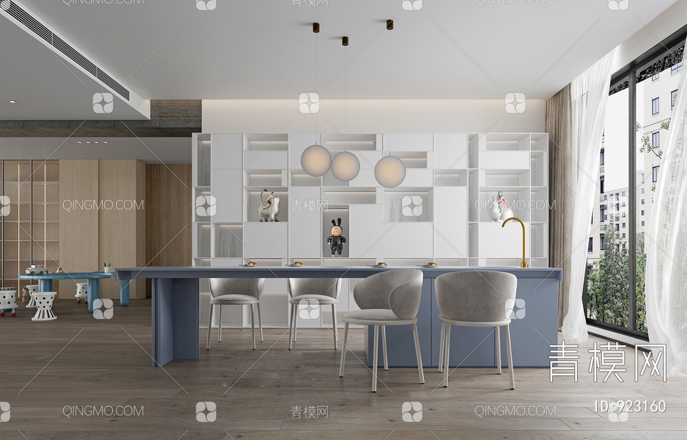 客餐厅，客厅，餐厅，沙发，茶几，餐桌椅3D模型下载【ID:923160】