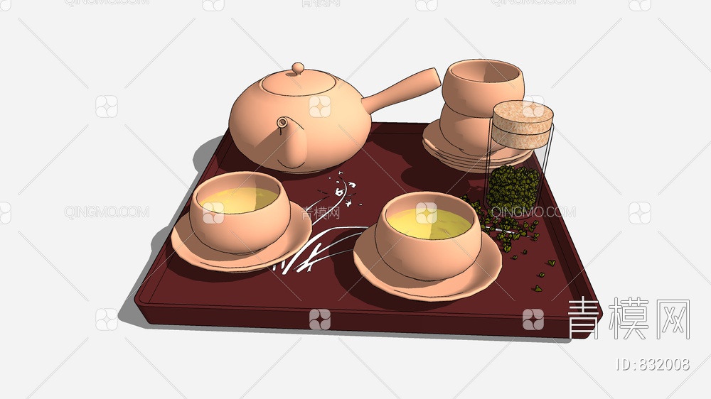 茶壶茶艺品组合SU模型下载【ID:832008】