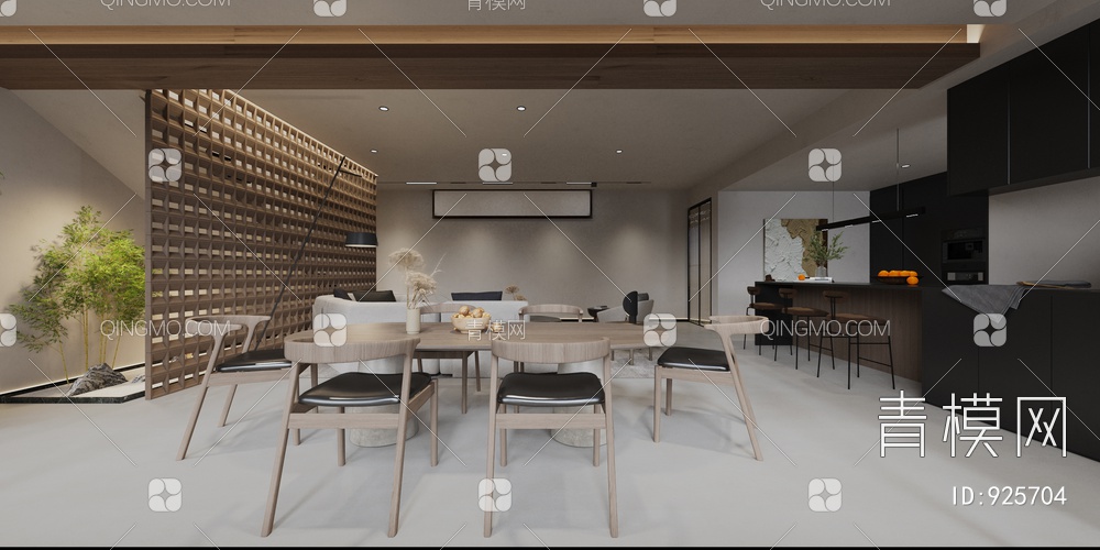 客餐厅，极简客餐厅，诧寂风，诧寂客餐厅3D模型下载【ID:925704】