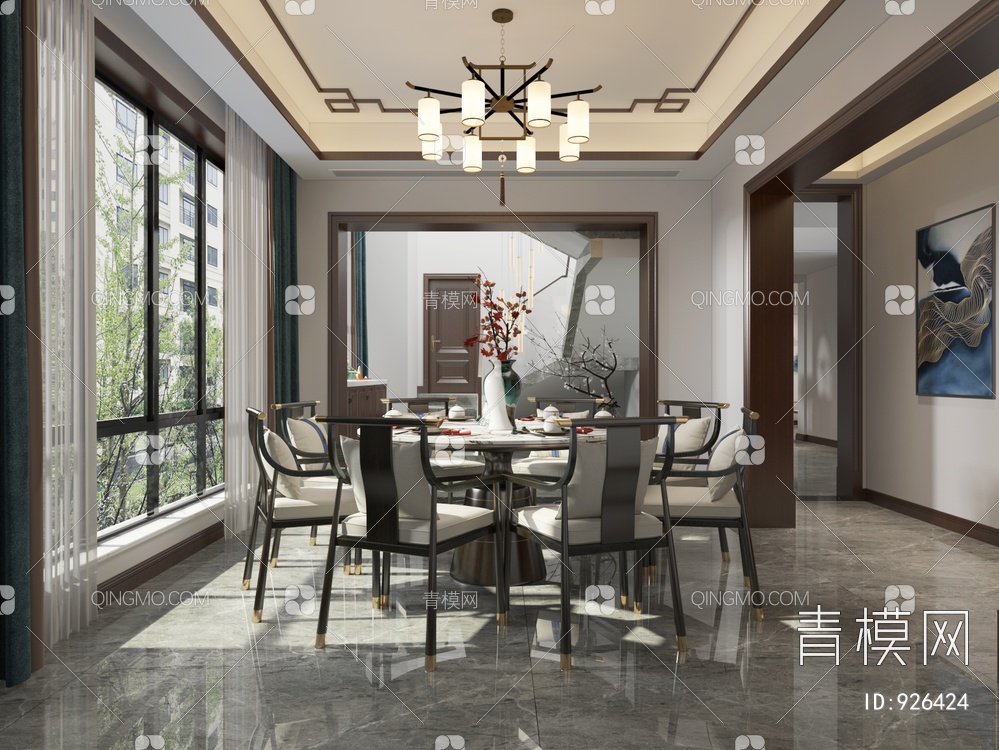 客餐厅，客厅，餐厅，沙发，茶几，餐桌椅3D模型下载【ID:926424】