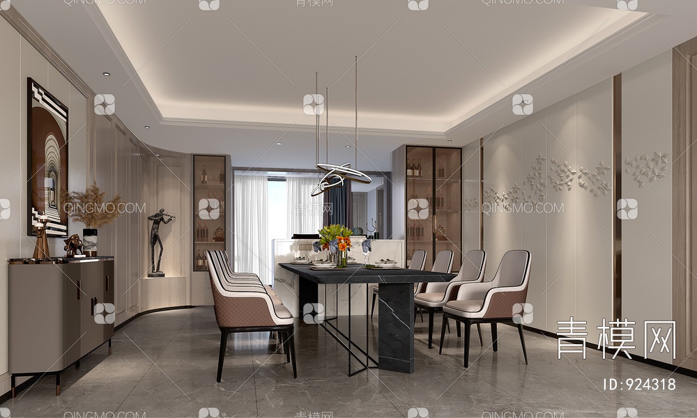 客餐厅，客厅，餐厅，沙发，茶几，餐桌椅3D模型下载【ID:924318】