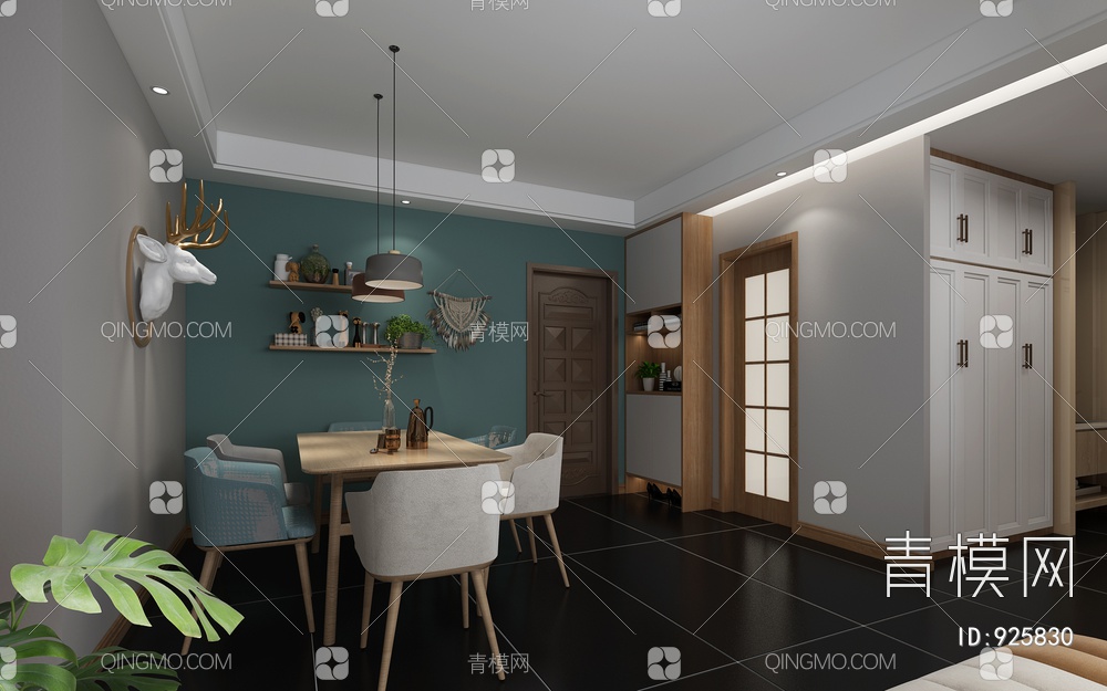 客餐厅，客厅，餐厅，沙发，茶几，餐桌椅3D模型下载【ID:925830】