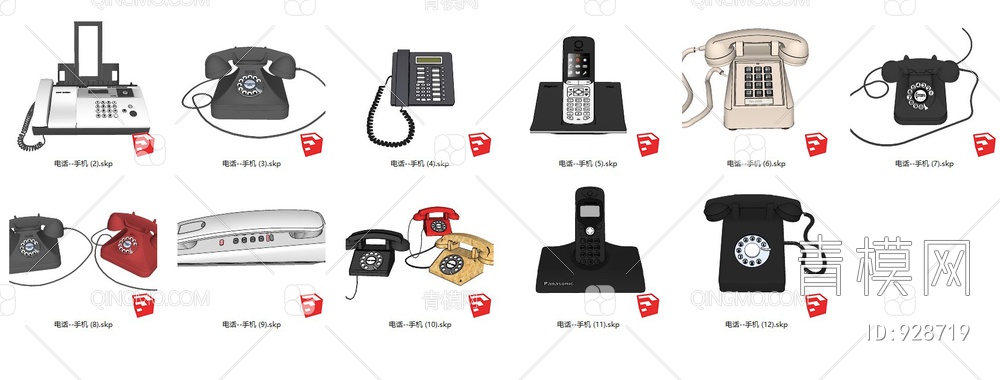 座机电话 古董电话SU模型下载【ID:928719】
