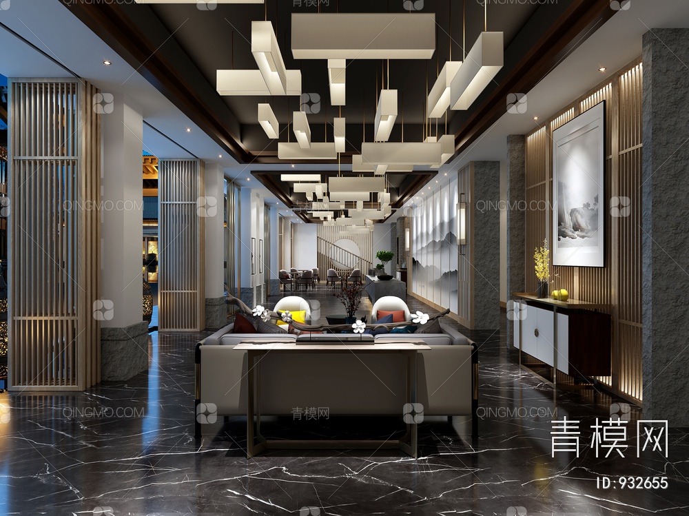 【酒店大堂，酒店前台3D模型】-现代VR有灯光有贴图MAX2014酒店大堂，酒店前台3d模型下载-ID932655-免费3Dmax模型库 ...