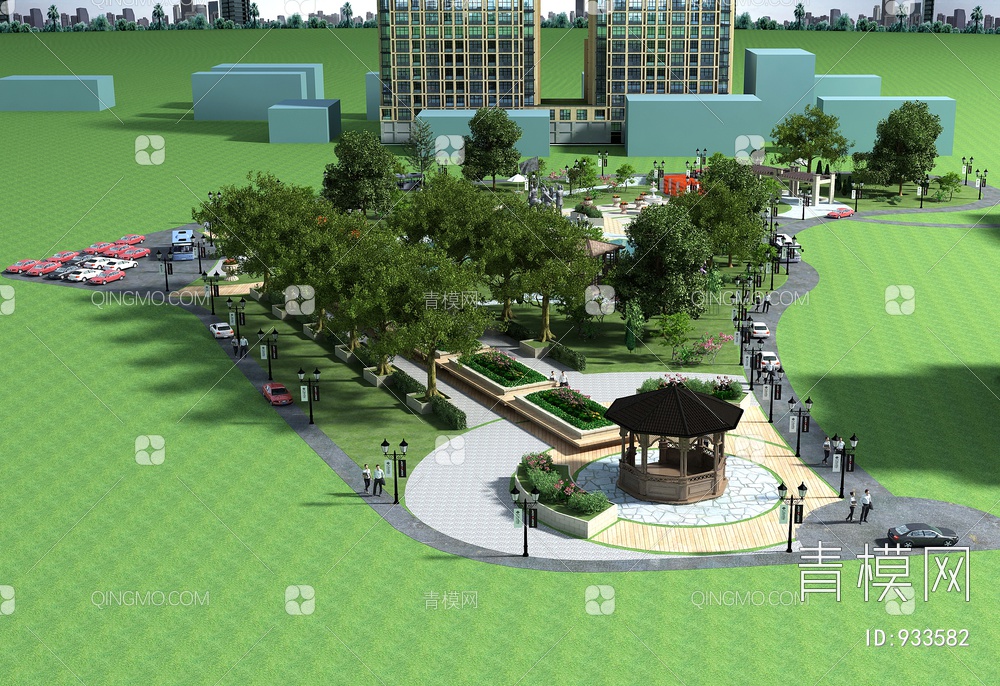 公园广场鸟瞰图3D模型下载【ID:933582】