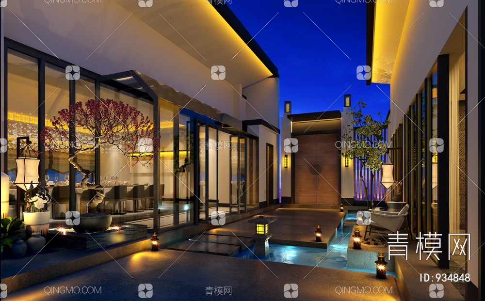 酒店宴会厅，餐厅，水景餐厅3D模型下载【ID:934848】