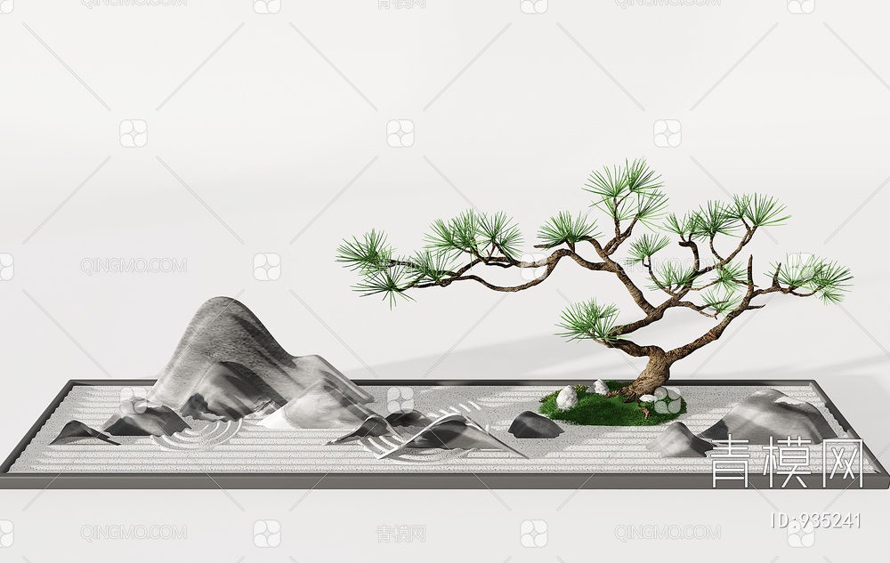 假山 松树 枯山水 山脉 石头 景观摆件3D模型下载【ID:935241】
