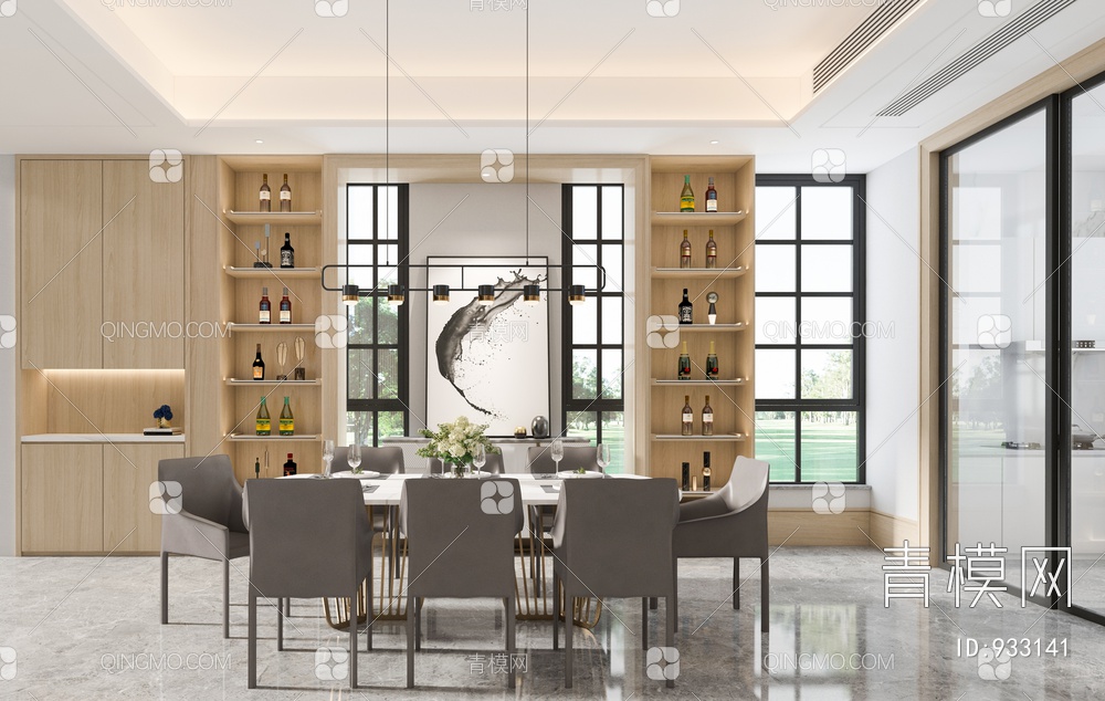 客餐厅，客厅，餐厅，沙发，茶几，餐桌椅3D模型下载【ID:933141】