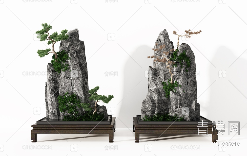 假山松树石头3D模型下载【ID:935919】