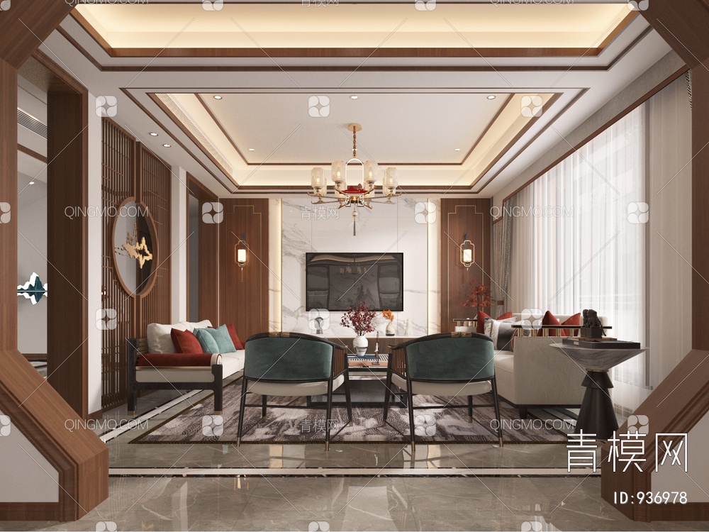 客餐厅，客厅，餐厅，沙发，茶几，餐桌椅3D模型下载【ID:936978】