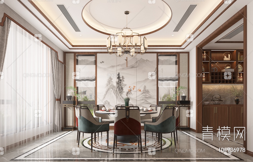客餐厅，客厅，餐厅，沙发，茶几，餐桌椅3D模型下载【ID:936978】