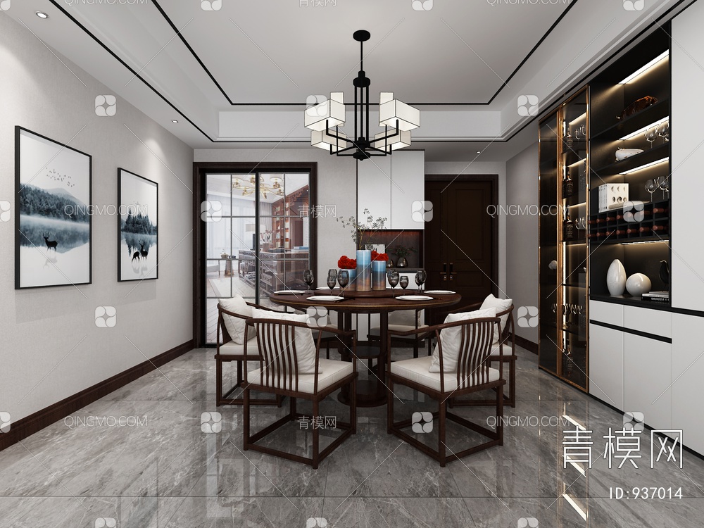 客餐厅，客厅，餐厅，沙发，茶几，餐桌椅3D模型下载【ID:937014】