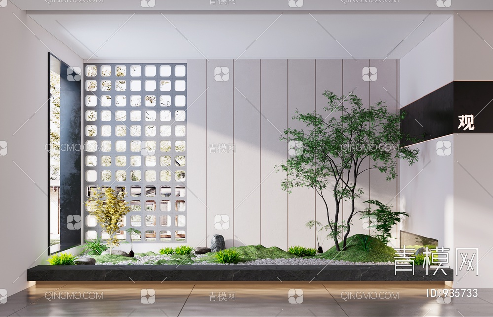 景观小品，植物，石头，苔藓3D模型下载【ID:935733】