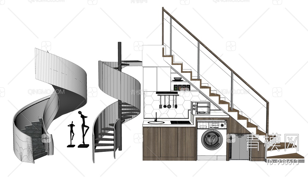 楼梯组合SU模型下载【ID:938613】
