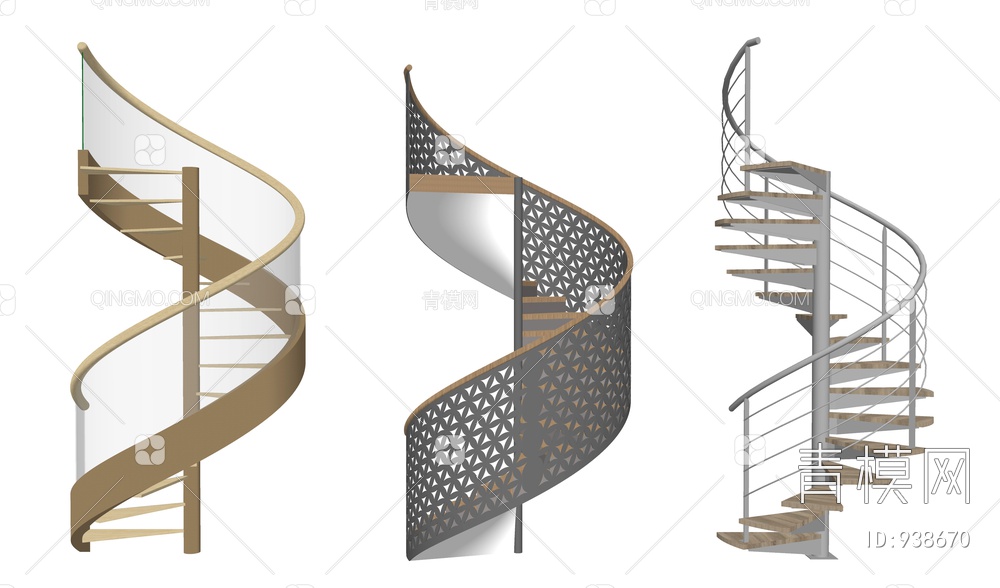楼梯组合 旋转楼梯 金属楼梯 钢架楼梯 弧形楼梯SU模型下载【ID:938670】