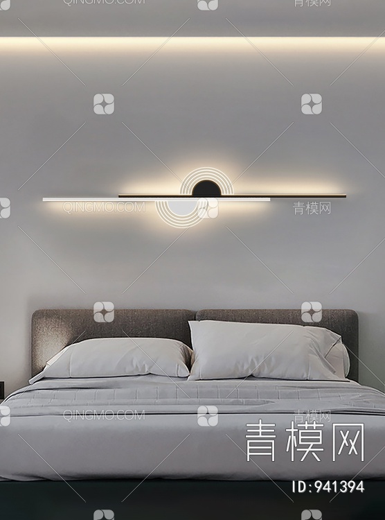 床头壁灯 极简长条黑白超薄灯具客厅沙发卧室背景墙灯3D模型下载【ID:941394】