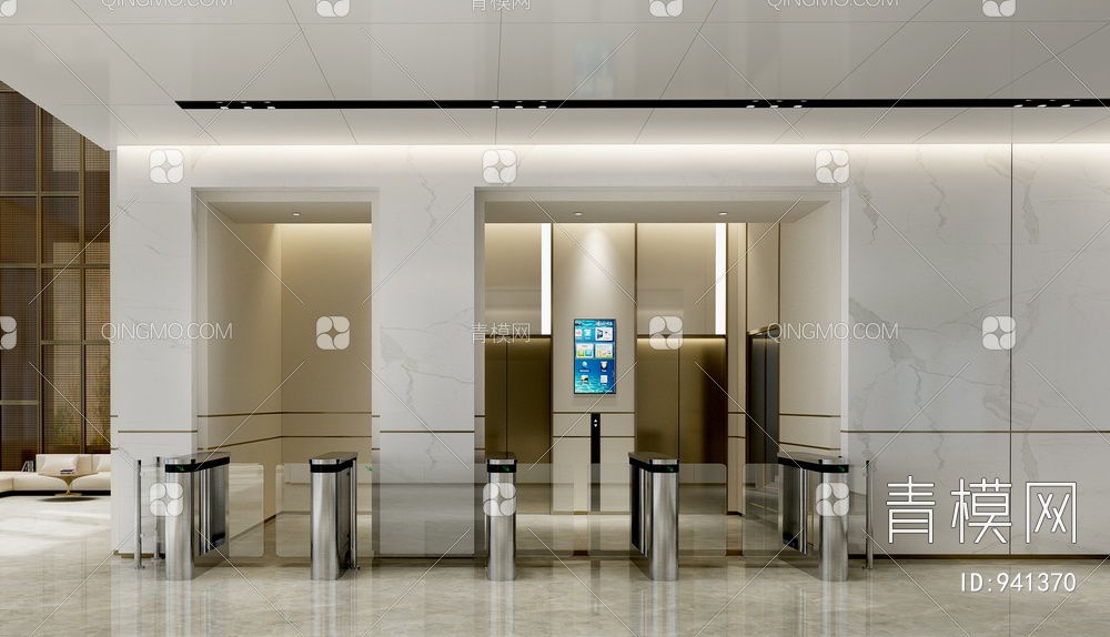 办公楼 大堂 电梯厅3D模型下载【ID:941370】
