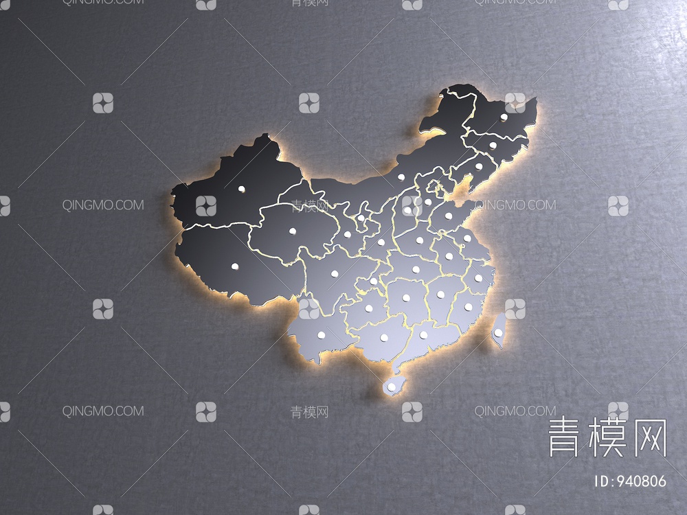 中国地图墙饰挂件 地图墙饰3D模型下载【ID:940806】