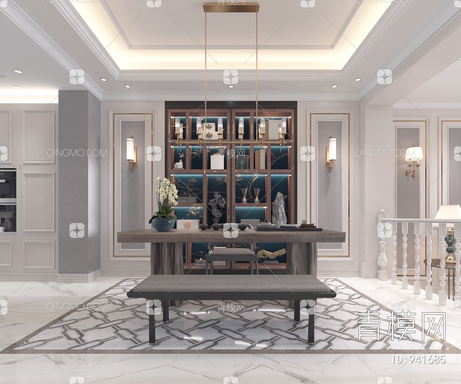 客厅，餐厅，沙发，茶几，餐桌椅3D模型下载【ID:941685】