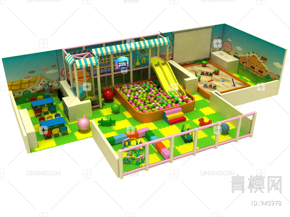 儿童水上滑梯，游乐设备，游乐园，淘气堡3D模型下载【ID:945978】