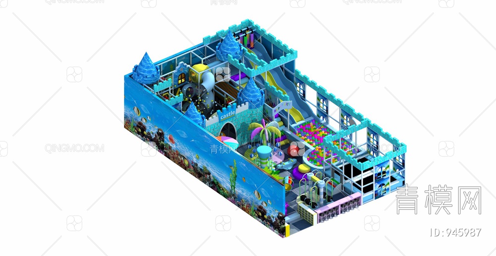 儿童水上滑梯，游乐设备，游乐园，淘气堡3D模型下载【ID:945987】