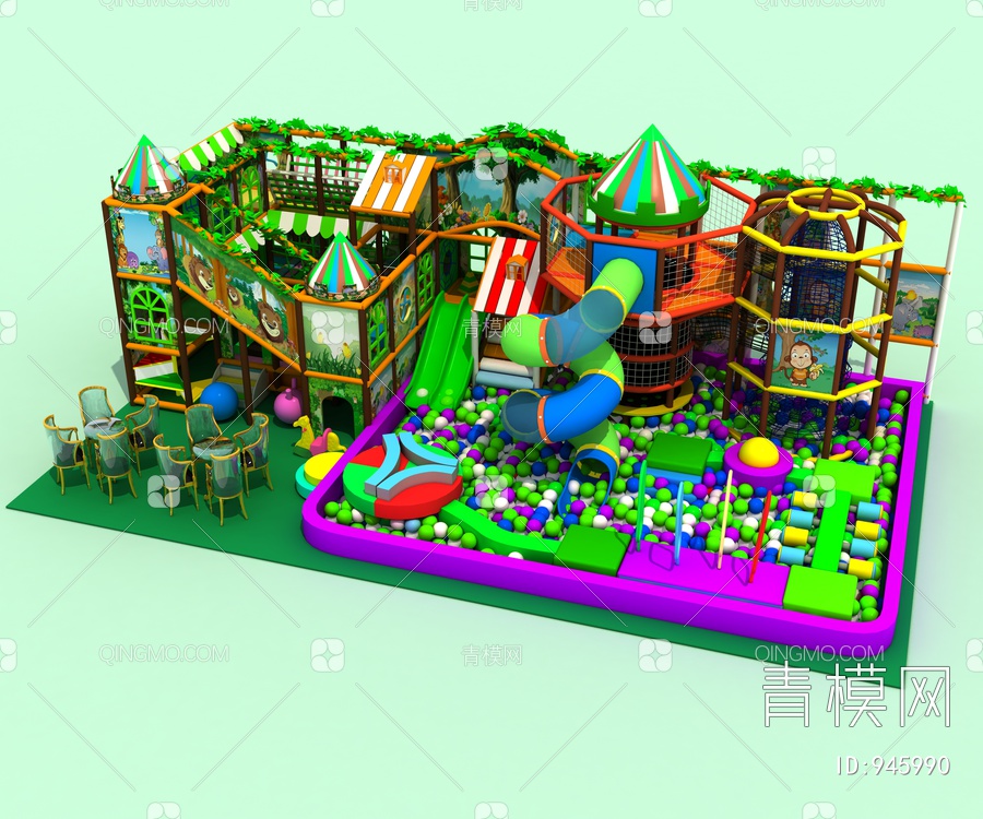 儿童水上滑梯，游乐设备，游乐园，淘气堡3D模型下载【ID:945990】