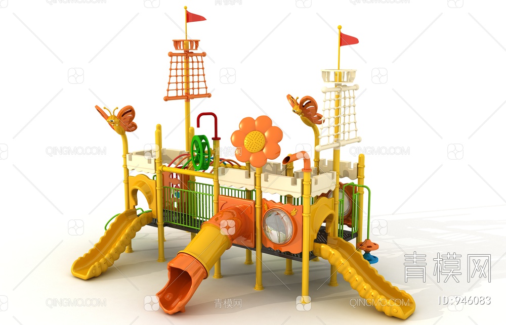 儿童水上滑梯，游乐设备，游乐园，淘气堡3D模型下载【ID:946083】