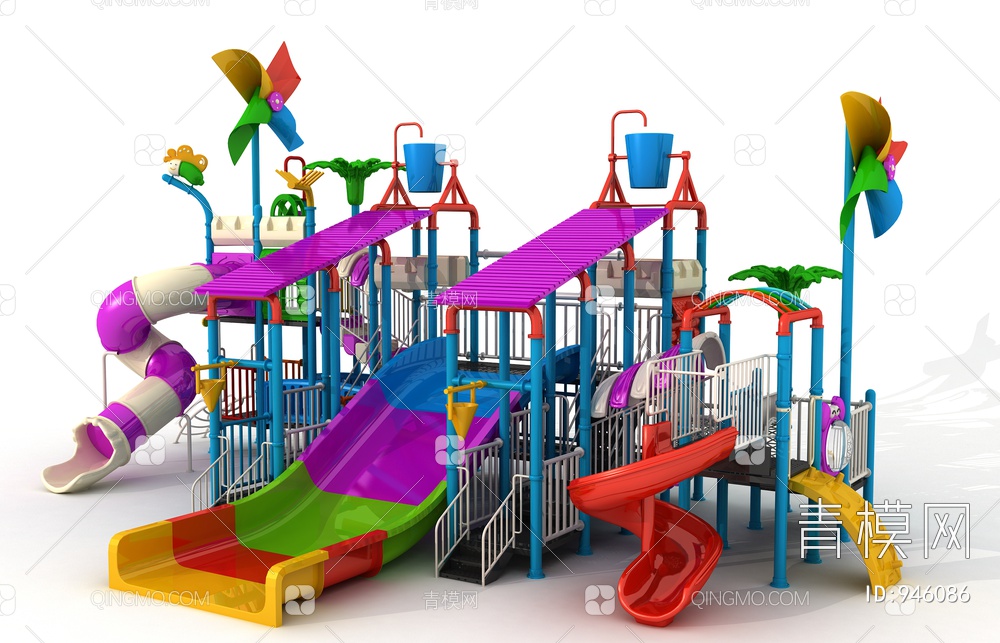 儿童水上滑梯，游乐设备，游乐园，淘气堡3D模型下载【ID:946086】