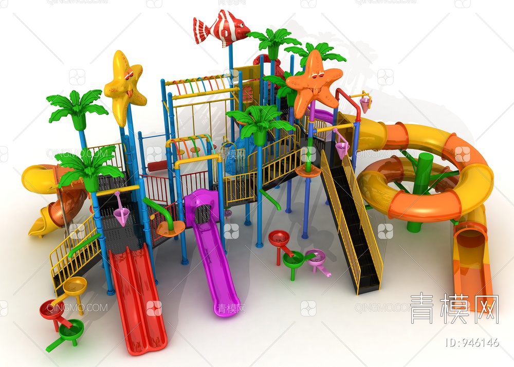 儿童水上滑梯，游乐设备，游乐园，淘气堡3D模型下载【ID:946146】