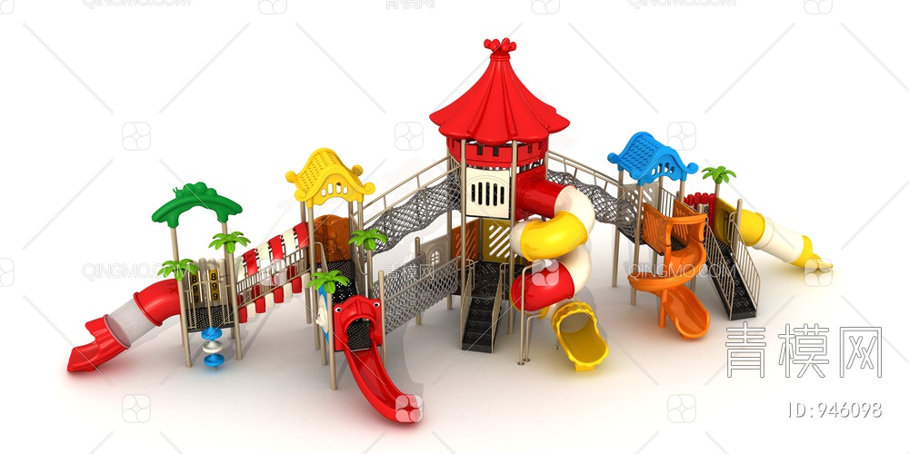 儿童水上滑梯，游乐设备，游乐园，淘气堡3D模型下载【ID:946098】
