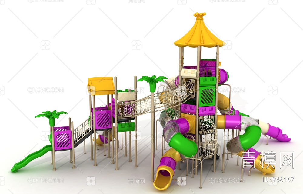 儿童水上滑梯，游乐设备，游乐园，淘气堡3D模型下载【ID:946167】