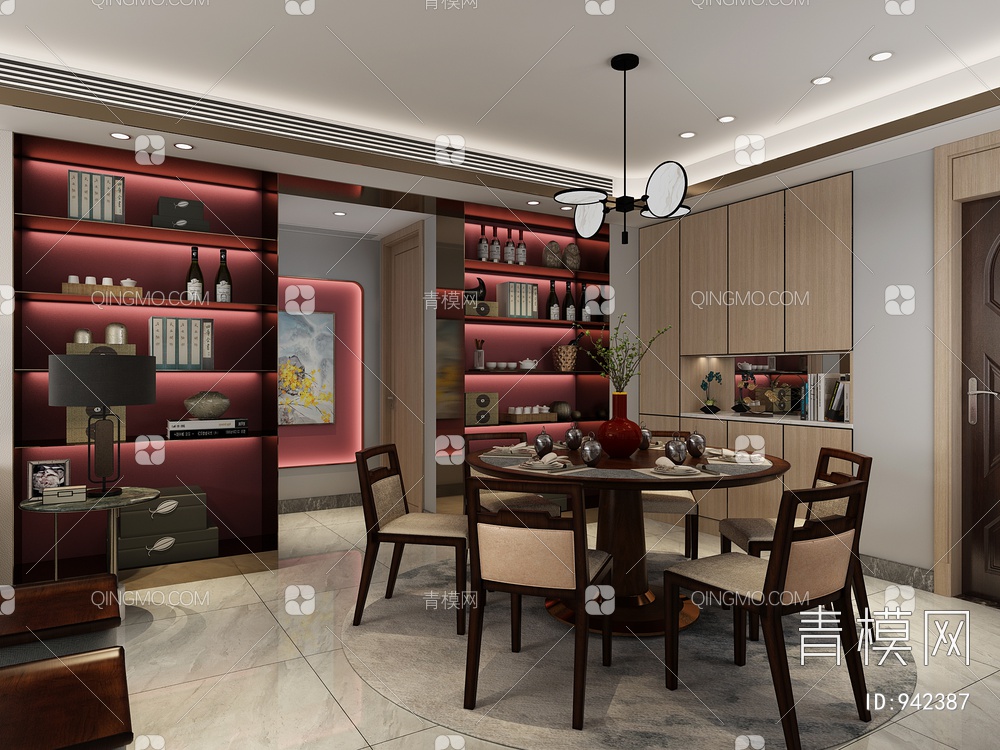 客餐厅，客厅，餐厅，沙发，茶几，餐桌椅3D模型下载【ID:942387】