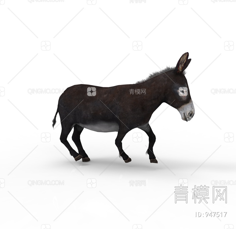 驴子 黑色毛驴3D模型下载【ID:947517】