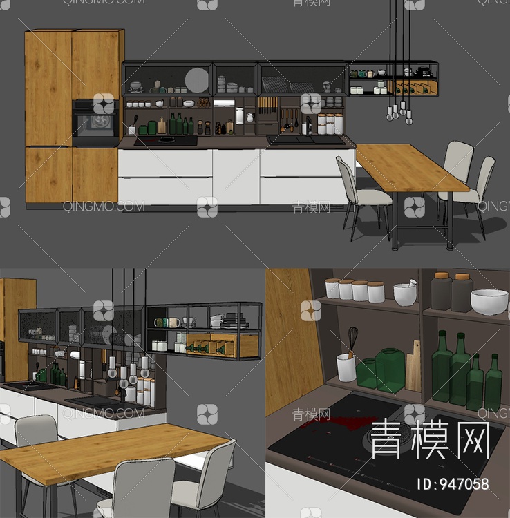 橱柜厨房用品组合SU模型下载【ID:947058】