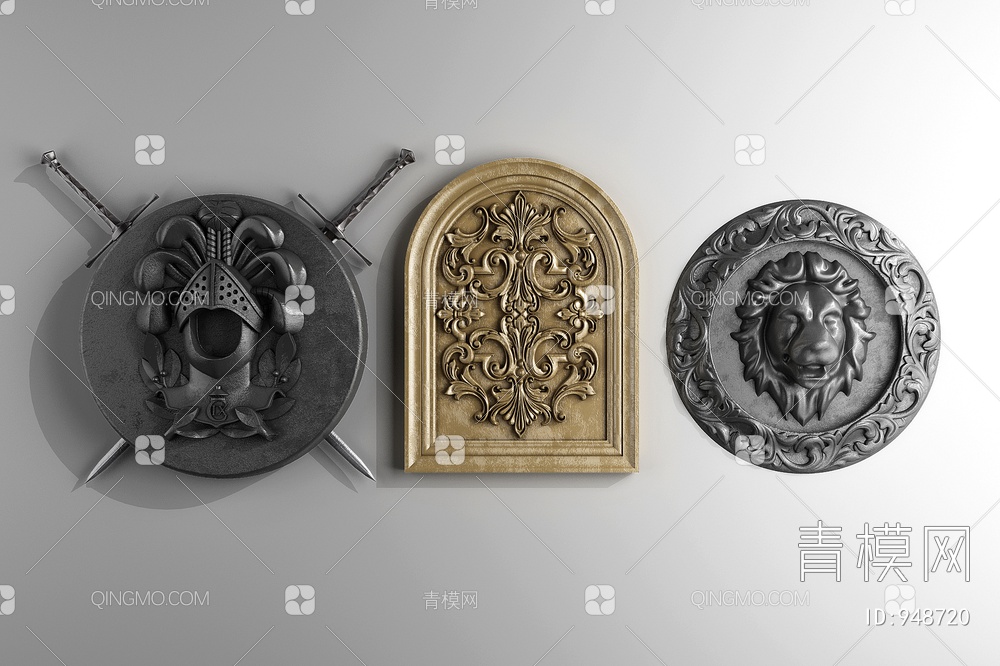 盾牌雕花狮子头喷水3D模型下载【ID:948720】