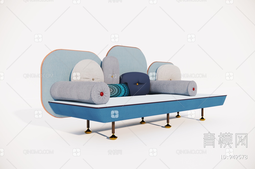 儿童房蓝色异形沙发SU模型下载【ID:949578】