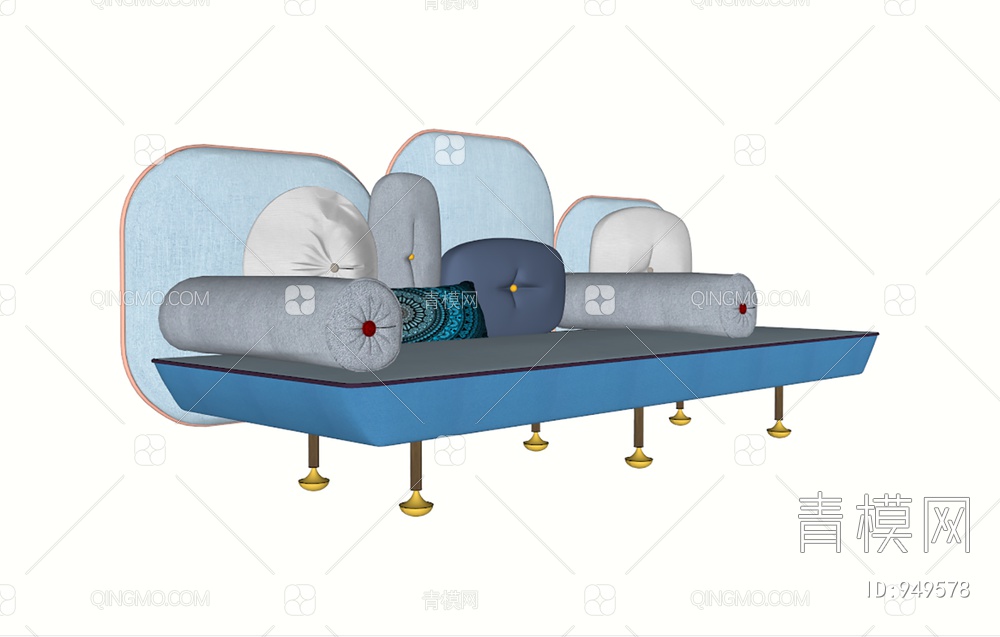 儿童房蓝色异形沙发SU模型下载【ID:949578】