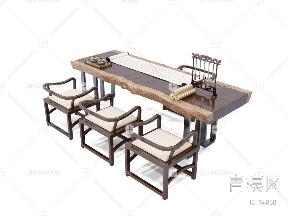 实木原木大板，书桌3D模型下载【ID:948681】