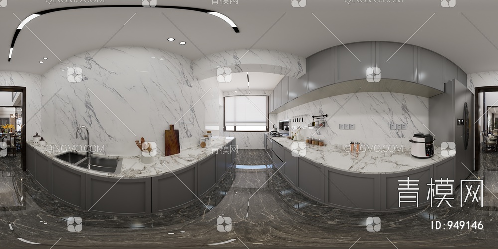 客餐厅 厨房 全景3D模型下载【ID:949146】